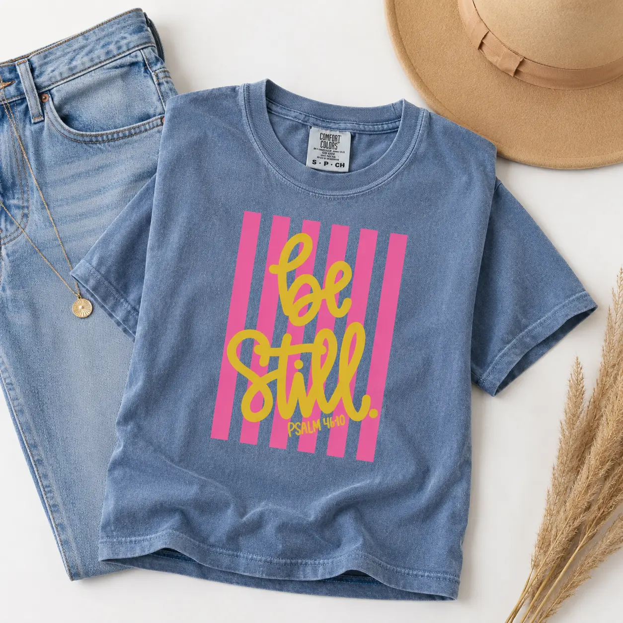 Be Still Comfort Colors T-Shirt, Love Like Jesus Christian Faith Shirt, Girly Coquette Striped Graphic Tee, Spring Religious Top - TrendWear USA