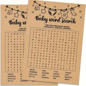 Baby Shower Word Search Game Cards, 10pcs/set Kraft Design Word Search Game Cards, Entertaining Activity Supplies for Baby Shower