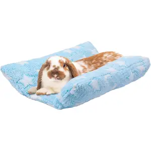 15.7 x 14In  Bed - Thickened Soft Bunny Concave Bed, Cuddle Cushion Plush Mat with Cotton Lounger Pillows for Cage Sleeping Indoor Bunny Gifts, Light Blue-