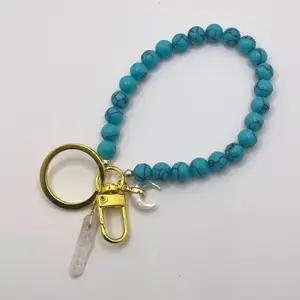 C.L.B Handmade Glass turquoise Key Chain with Crystal and Pearl Charm - Elegant Beaded Accessory for Everyday Use