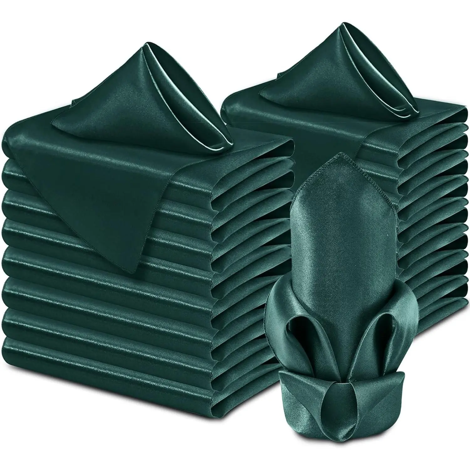 60 Pack Dark Green Satin Napkins 17 x 17 Silky Napkins, Party Cloth Napkins Square Satin Napkins, Dining Table Napkins Soft Cloth Napkins for Wedding, Banquet, Party Decoration