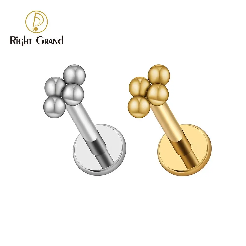 Right Grand ASTM F136 Titanium 16G Mini 4 Bead Cluster Labret Lip Ring Tragus Cartilage Helix Conch Earring Stud Nose Piercing