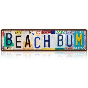 Vintage Beach Bum Metal Tin Signs Street Signs Home Wall Decor 16 x 4 Inches Room Bathroom