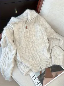 Women's Casual High Neck Zipper Sweater Knitwear, Long Sleeve Fitted Knit Pullover for Fall & Winter, Versatile Fashionable Design