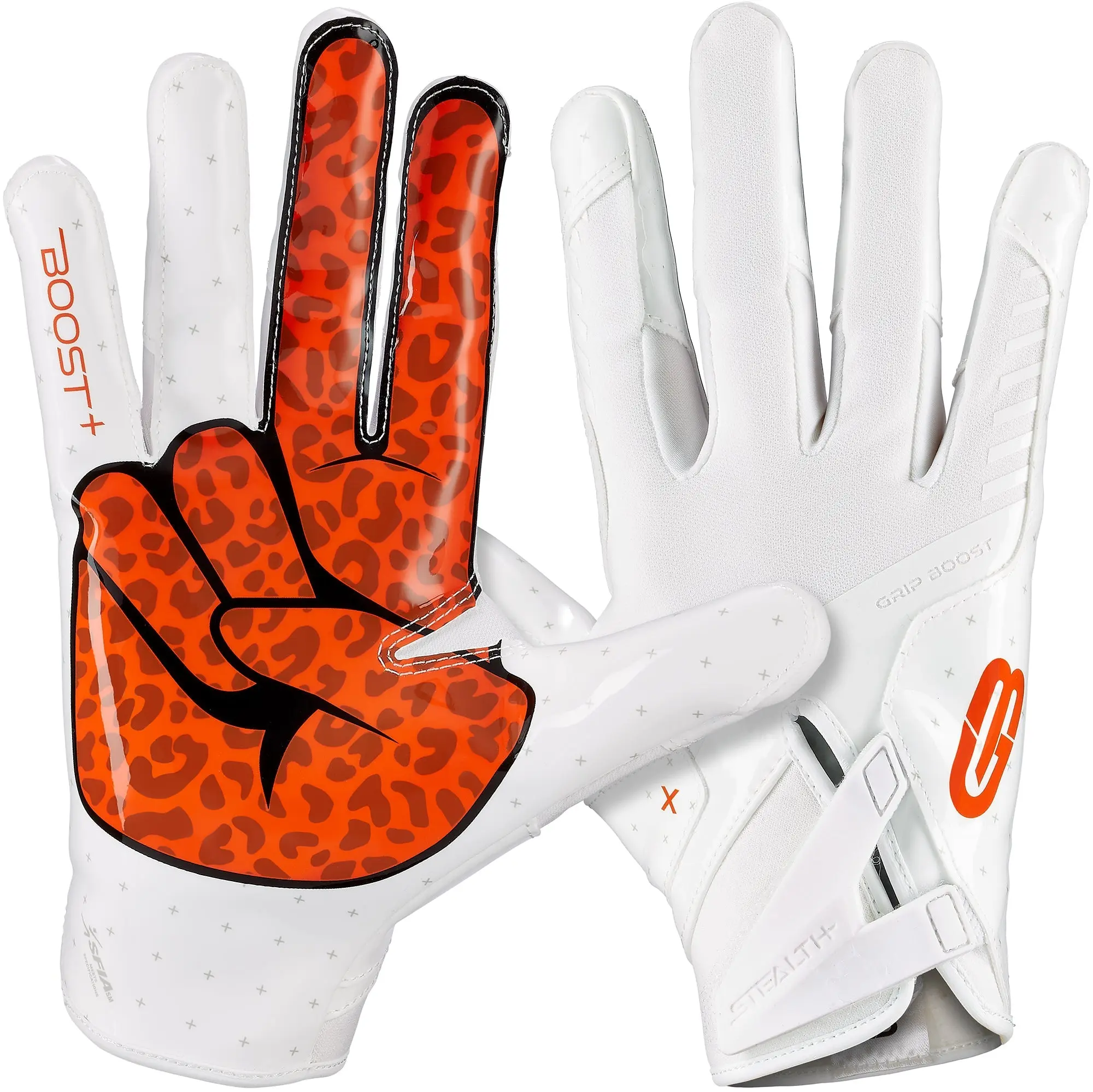 Grip Boost Peace Stealth 6 Boost Plus Youth Football Gloves - White/Orange
