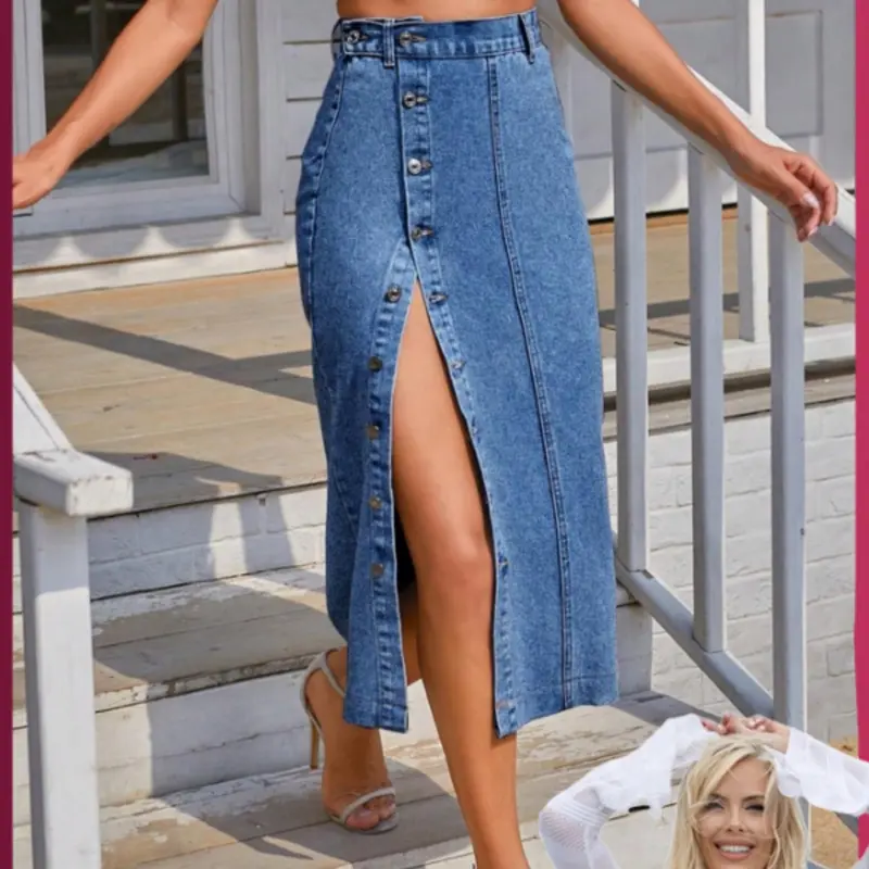【Susan's Exclusive】Sexy Button Fly Denim Midi, High Waist A-Line Design, Casual Daily Wear, Perfect for Valentine's Day T-Chic, BlackFriday Sale, High Waist Skirts
