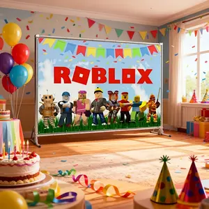 2D Flat Banner for Robot Game Party Decoration, Birthday Celebration Background Cloth, Carnival, Festive Events, Party Decorations Banners, No Power Needed, Decorative Banner