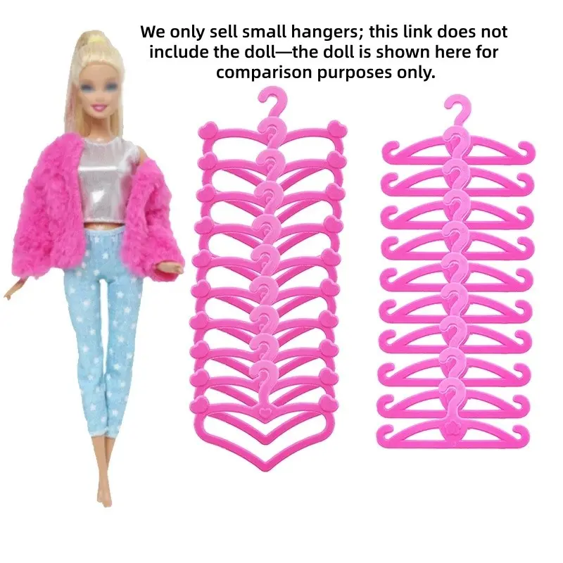 Set of 60: Adorable Heart-Shaped Doll Hangers – Pink Plastic Mix-and-Match Hangers – Perfect for Girls' Doll Accessories, Playhouses, and Baby/Children's Toys / Suitable for 29.21 cm dolls; ideal for hanging clothes, dresses, and more; the perfect accesso