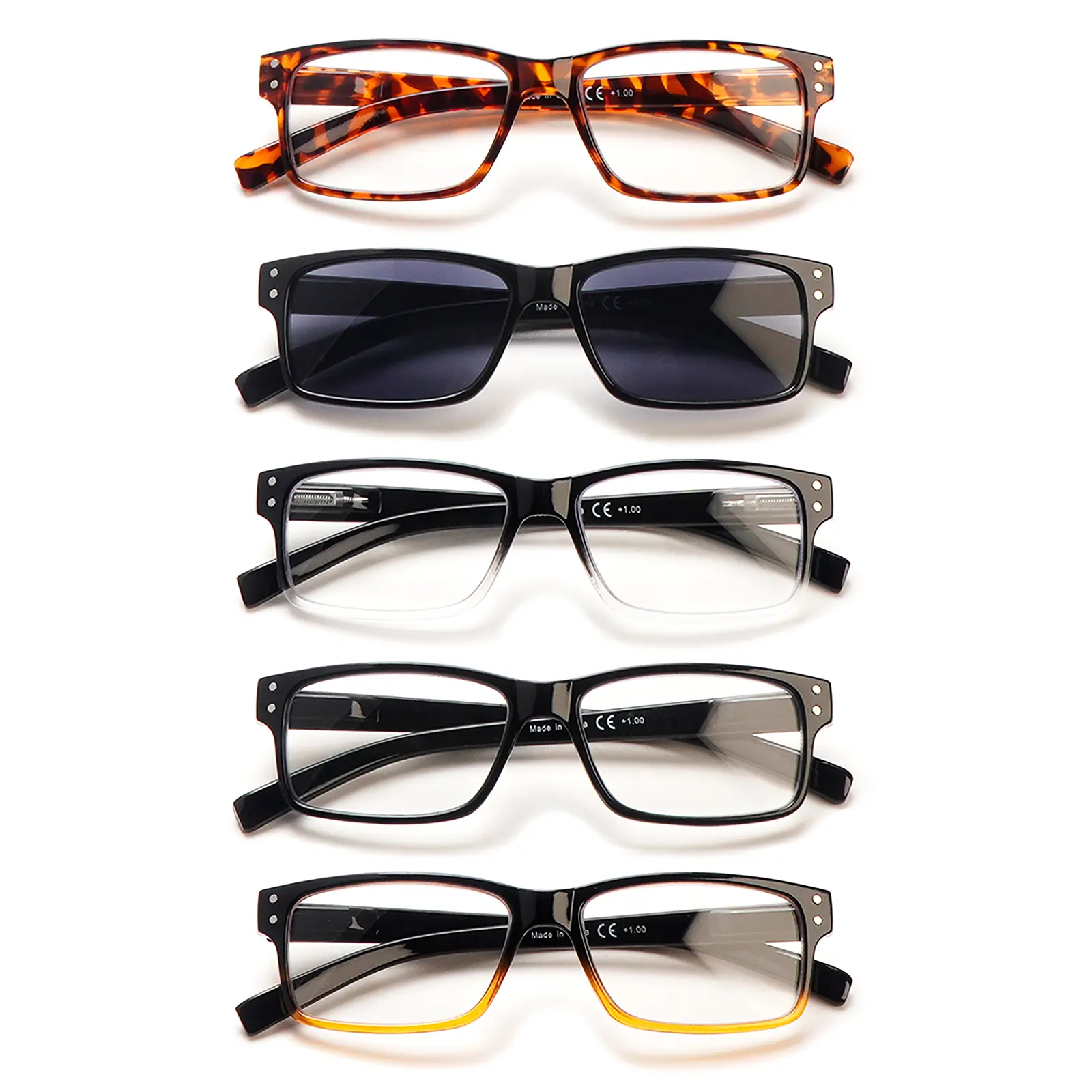 5 Pack Unisex Reading Glasses Blue Light Blocking Anti Fatigue Spring Hinge HD Lenses Computer Readers Mix Color Eyeglasses Clear