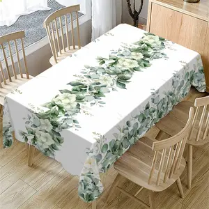Spring Summer Eucalyptus Leaf Tablecloth, Floral Eucalyptus Table Runner, Perfect for Home Kitchen Parties Weddings Outdoor Dining Camping Picnics