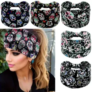 Skull Print Sports Headband, Boho Style Hair Band for Women & Girls, Comfortable Non-slip Elastic Headband for Sports & Outdoor Activities, Halloween