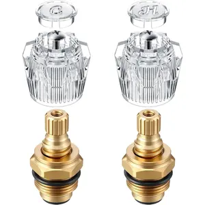 Faucet Stem and Handle Replacement, Compatible with Mobile Home Faucets, Hot and Cold Brass Shower Stem, Acrylic Shower Knob Replacement with 17pt Spline Point Broach Center Hole