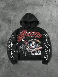 Men's American Retro Streetwear Hoodie, Fall & Winter Oversized Fitted Graphic Sweatshirt, Casual Daily Wear Outerwear