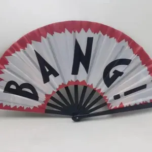 Bang Hand Fan Cowboy Concert Accessory Decor Red and White Design with Bold Black Text