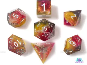Delicious Pie +1 | Sharp-Edged w/ Foil | Pink, Yellow Translucent, Glittery Resin Dice Set (7)