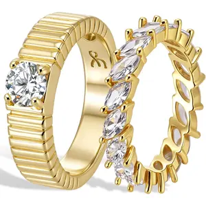 Plated Marquise Ring for Women Engagement Ring Set  Cut Baguette Oval Cubic Zirconia Solitaire Ring Fashion Wedding Eternity Band Stacking Rings Size 4-9
