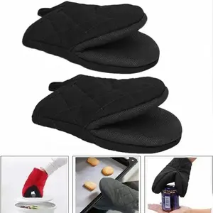 Short Oven Mitts Silicone Kitchen Oven Gloves High Heat Resistant 500℉ with Non Slip Grip Surfaces and Hanging Loop