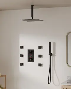 12" High-Pressure 2.5 GPM Ceiling Mount Complete Shower System with LCD Display | Smart Temp Flow | 3 Spray patterns | Revitalize with Body Jets | Stable Water Temperature | Quiet Operation | Precision Temperature Control canopy  showerhead