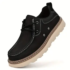 [Non Slip Casual Shoes] Wear-resistant Non Slip Men's Solid Low Top Casual Shoes - Lace-up Shoes For Outdoor Street Walking, Office Daily Footwear Boy Closed Insole Rubber Training Sneaker Athletic Trainer Running Black Runner