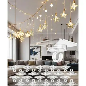 20 Clear Removable Hanging Strips - No Drill Damage-Free Adhesive Hooks for Decor - Reusable Small Drop Ceiling Clips - Perfect for Classroom Bedroom Party Holiday Decorations Lightweight Organiser Pack Smooth Transparent Hangers Hangable sticky hook
