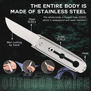 All Steel Pocket Knife-2.76" Stainless Blade + Fruit Peeler! Waterproof Sheath & Fire Starter. Dominates Camping/Hiking/Fishing
