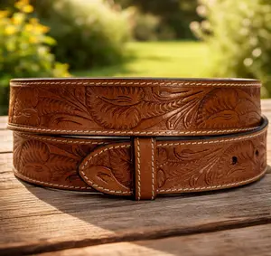 Western Leather Belt Strap Full Grain Leather Heavy duty belt for removable buckle Rodeo Cowboy Belt