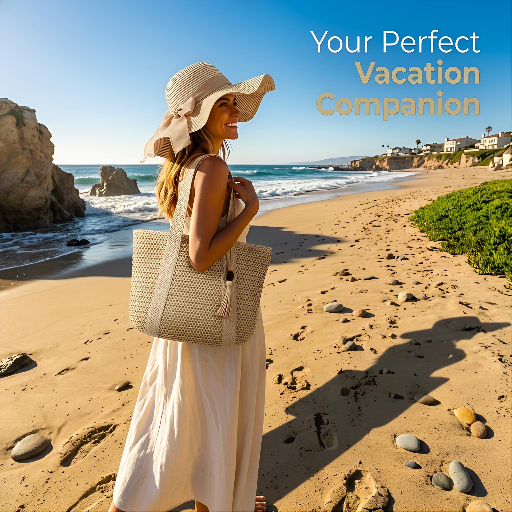 [Summer Limited Edition] Free Sun Hat with Bag Purchase! Women’s Handmade Straw Tote Bag + Foldable Sun Hat Set, Large-Capacity Handwoven Beach Bag for Summer Vacation #summerwins