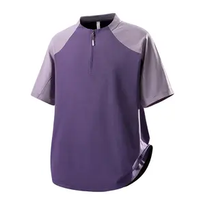 Summer 2026 new color-block plain quick-dry breathable stand-collar half-zip short-sleeve T-shirt—outdoor casual wear, comfortable, versatile sports quick-dry, high quality; suitable for everyday wear and outdoor activities.