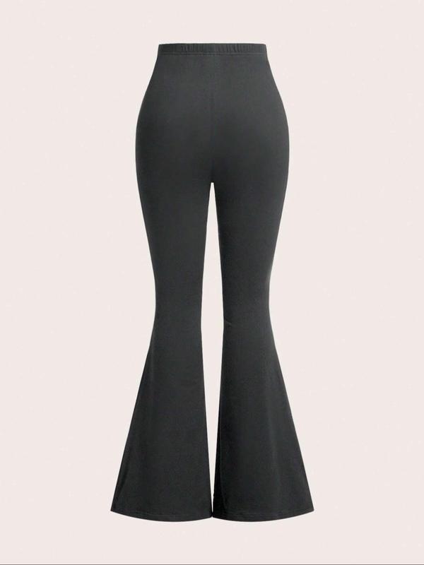 Women's Solid Color Flare Leg Pants, Casual Comfy Elastic Waist Bell Bottom Trousers for Daily Wear, Ladies Bottoms for Spring & Fall, Minimalist, Casual Fashion Trousers