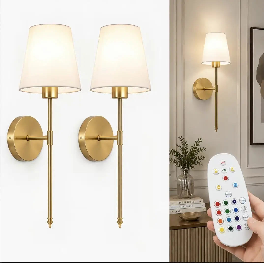 2 Semi-Recessed Wireless Remote Wall Lights - USB Rechargeable Batteries -Dimmable (E26) With Remote Control For Bathroom And Living Room For Bedroom / Living Room (No Wiring Required)  Lights  Night Light Lamps Indoor Lighting lights for bedroom