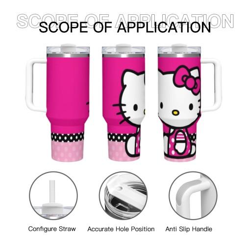 Sanrio Hello Kitty 40oz Large Capacity Handle Car Cup with Pink Bow Design and White Base for Hello Kitty Fans