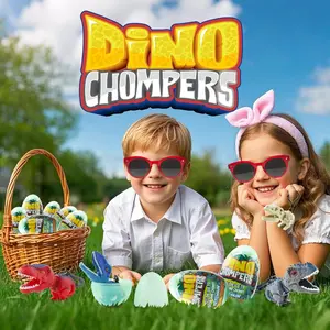 BY-110   Easter Egg with Dinosaur Toys Filled for Kids, 4 Surprise Eggs Easter Basket Stuffers Fillers with Dino Chomper Birthday Party Favors Gift for Boys and Girls