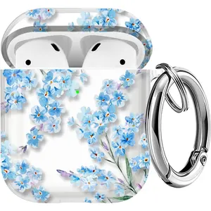 F-PHP12   for AirPods Case, Clear AirPod Case Cute Soft Transparent AirPod 2nd Gen Cover for Women Girly with Keychain Clip for AirPods 2nd 1st Generation Charging Cover 2&1, Flower