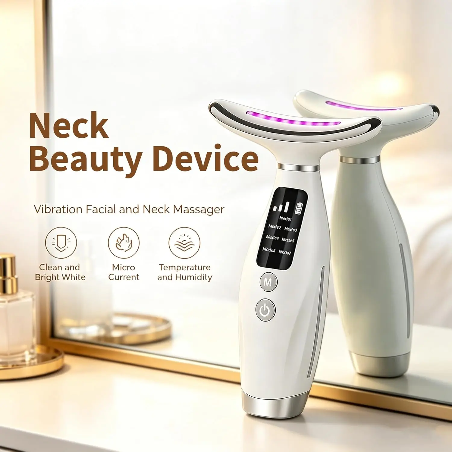 Vibration-Based Face Belt with 7-Color Light Therapy for Jawline Massage, Reduces Wrinkles and Double Chin, Rechargeable Skin Care Device for Men and Women, Double Chin Removal