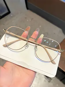 Simple Style Plain Color Women's Geometric Frame Blue Light Blocking Glasses, Fashion Retro Metal Frame Eyewear, Daily Use Comfortable Design