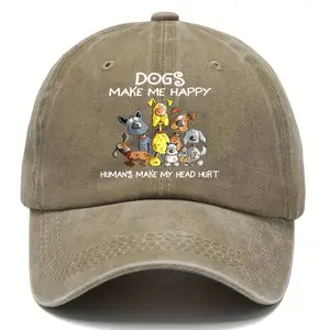 S&T Cute Hippie Curved Brim Baseball Cap, Sweet Dog Print, Casual Outdoor Sports Sun Hat, Adjustable Buckle, Hand Wash Only, Suitable for All Seasons