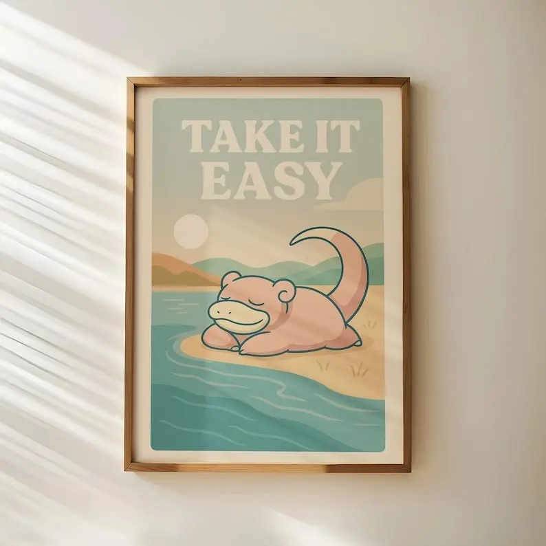 Slowpoke Japanese Tapestry Poster, Anime Wall Art for Bedroom Decor, Unframed Wall Art, Home Decor Modern Cool Design Minimalist Design