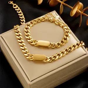Versatile Gold Titanium Steel Hip-Hop Thick Necklace & Bracelet Set for Women and Men Trendy Cool Style High-End Jewelry Fashion Accessory
