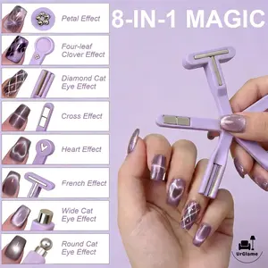 UrGlame 8 in 1 Cat Eye Magnet, Nail Magnets for Cat Eye Gel Polish, Cat Eye Tools for Nails with Steel Ball, Multifunctional Nail Magnet for Nail Salon Home DIY (8 in 1 Set - Purple)