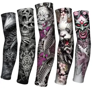 1 Pair Tattoo Sleeves Men Long Summer Seamless Armguard Sun Protection Cover Outdoor Gloves Driving Ice Silk Women Arm Sleeves