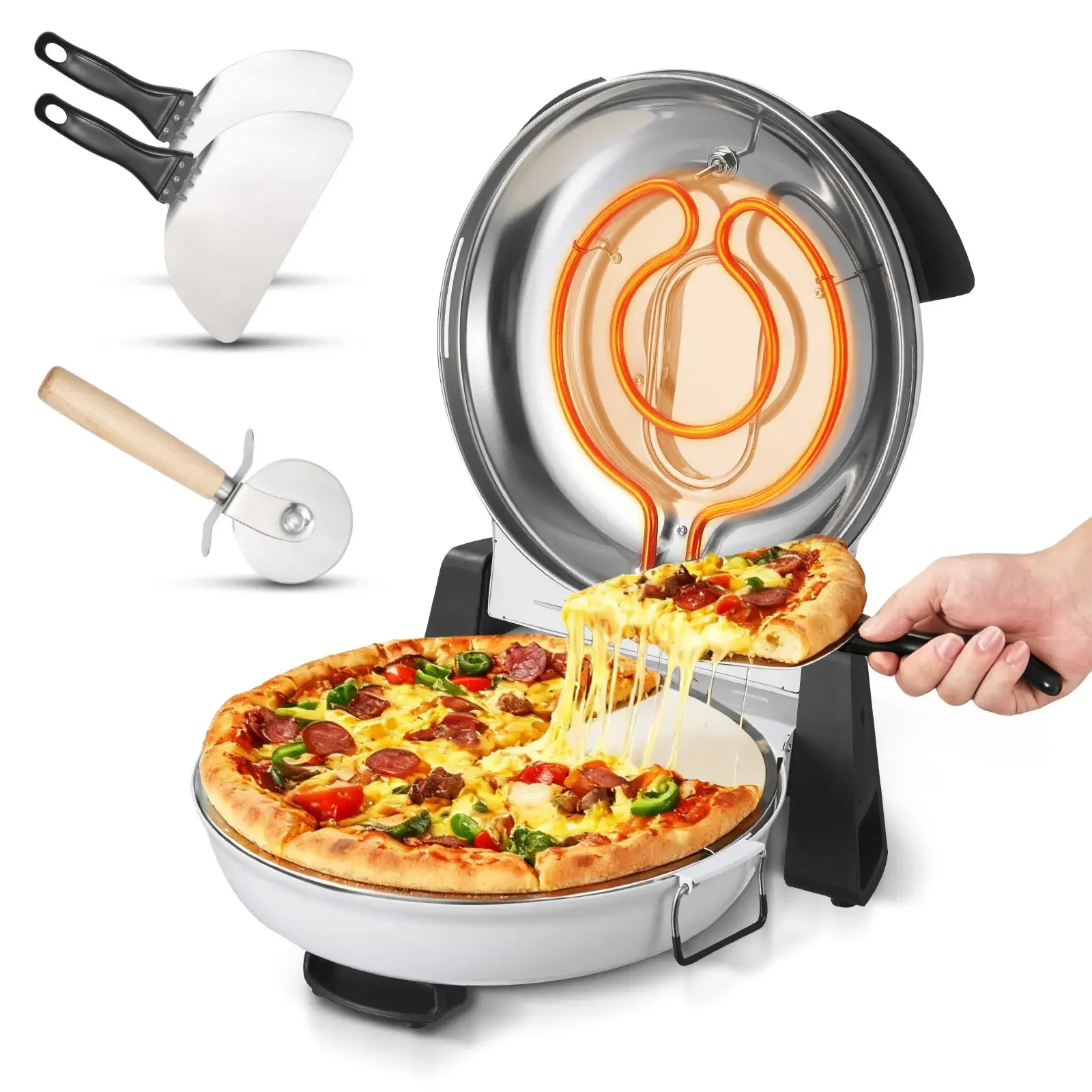 【DealsForYouDays】VEVOR Pizza Oven, 12 in Electric Pizza Maker, 1200W Electric Pizzas Cooker with Cordierite Stone, 5-Mode Temperature Control, Viewing Window for Precise Cooking, Heats up to 788 ˚F, for Home (White)