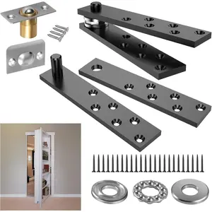 Hidden Door Hinge Pivot Hardware 360 Degree Rotation Murphy Bookcase, Heavy Duty Pivot Hinge Kit for Max 300 lbs, Secret Door Hinges (Black)