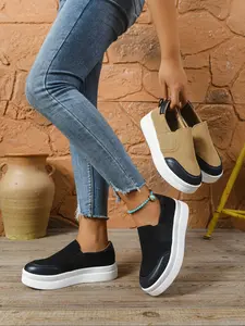 Women's Slip-On Sneakers, Round Toe Elastic Band Design, Casual Waterproof Platform Shoes, Spring & Fall Fashion, Perfect Mother's Day Gift