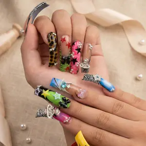 AVIARA  LONG  Square  10pcs Handmade Acrylic Press On Nails Luxious Salon Quality Fake Nail detachable nails
