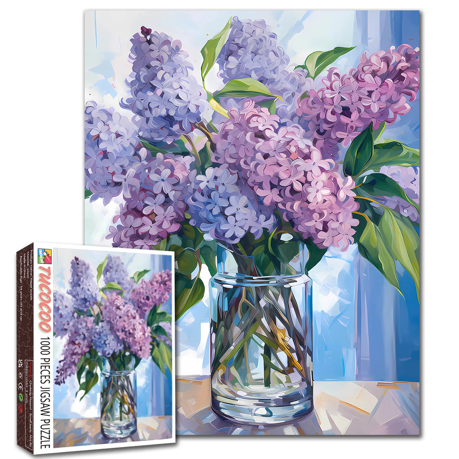 Tucocoo Purple Floral Vase Still Life 1000 Pieces Jigsaw Puzzle for Adult, Mother’s Day Gift, Elegant Bouquet in Glass Vase Soft Pastel Colors Modern Art Style, Relaxing Family Game Stress Relief Brain Challenge Home Decor Wall Art Gift 27.5x20inch