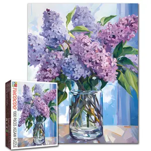 Tucocoo Purple Floral Vase Still Life 1000 Pieces Jigsaw Puzzle for Adult, Mother’s Day Gift, Elegant Bouquet in Glass Vase Soft Pastel Colors Modern Art Style, Relaxing Family Game Stress Relief Brain Challenge Home Decor Wall Art Gift 27.5x20inch