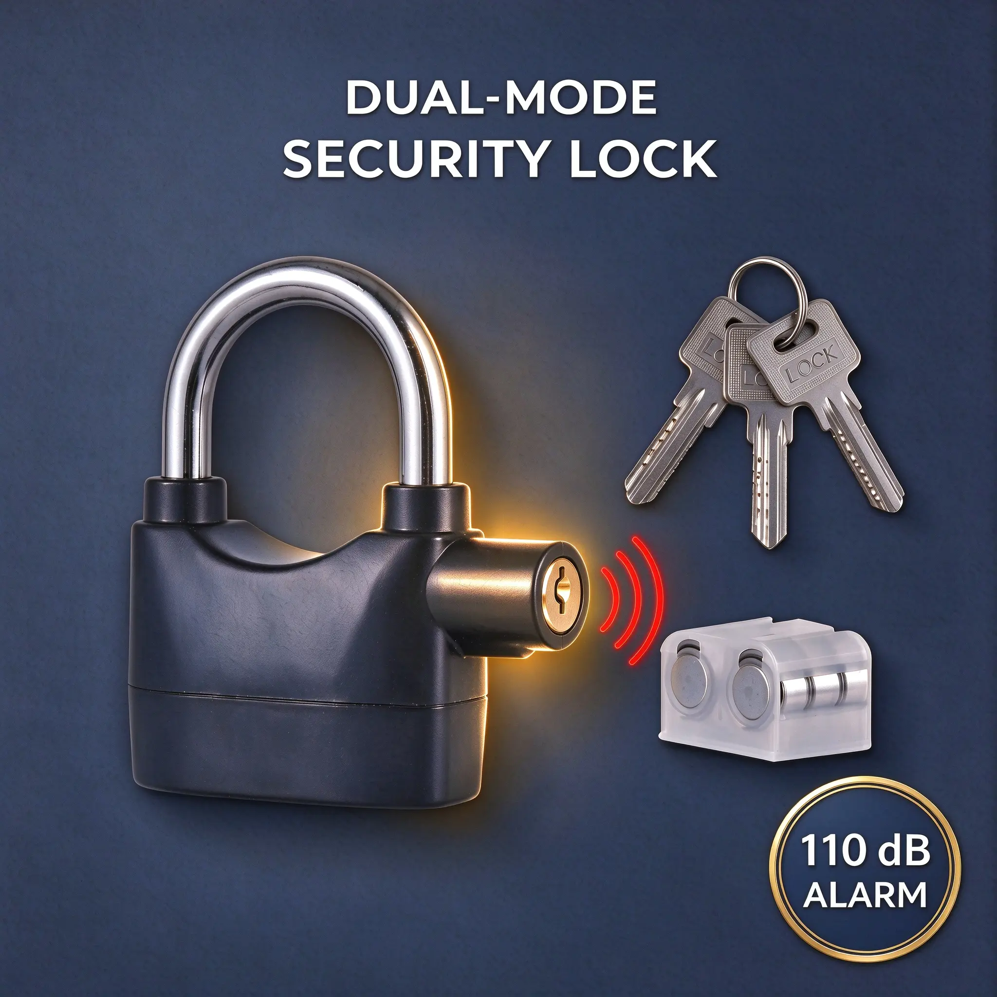 110 dB Alarm Padlock, Anti-Theft Heavy Duty Security Lock with 10mm Hardened Steel Shackle, Waterproof Bike Lock for E-Bike Scooter Motorcycle Gate She