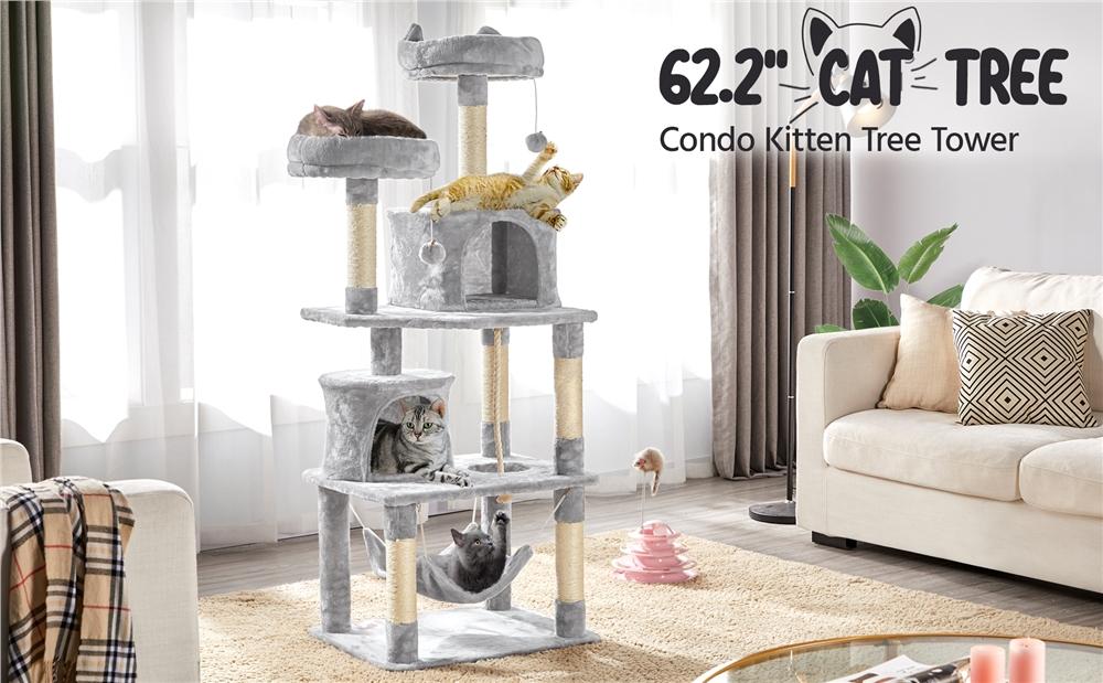 Yaheetech 62.2in/70.5in Cat Tree Cat Tower Cat Condo with Platform & Hammock, Scratching Posts for Kittens Pet Play House with Plush Perch for Indoor Activity Relaxing Yaheetech 62.2in/70.5in Cat Tree Cat Tower Cat Condo with Platform & Hammock, Scratching Posts for Kittens Pet Play House with Plush Perch for Indoor Activity Relaxing