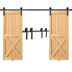 VEVOR 8FT Sliding Barn Door Hardware Kit, TikTokShopBlackFriday, 330LBS Heavy Duty Barn Door Track Kit for Double Doors, Fit 3.7-4.3FT Total Wide and 1.3"-1.8" Thick 2 Door Panel, with Smooth & Silent Pulley (I Shape)