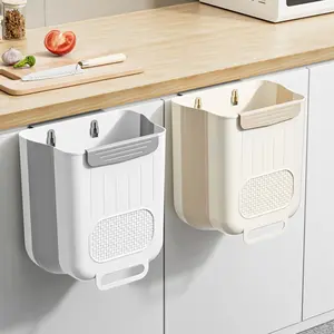 Small Foldable Hanging Kitchen Trash Can, Plastic Garbage Bin for Kitchen Counter, Wall Mounted 6L/10L Waste Basket, Waterproof Trash Can